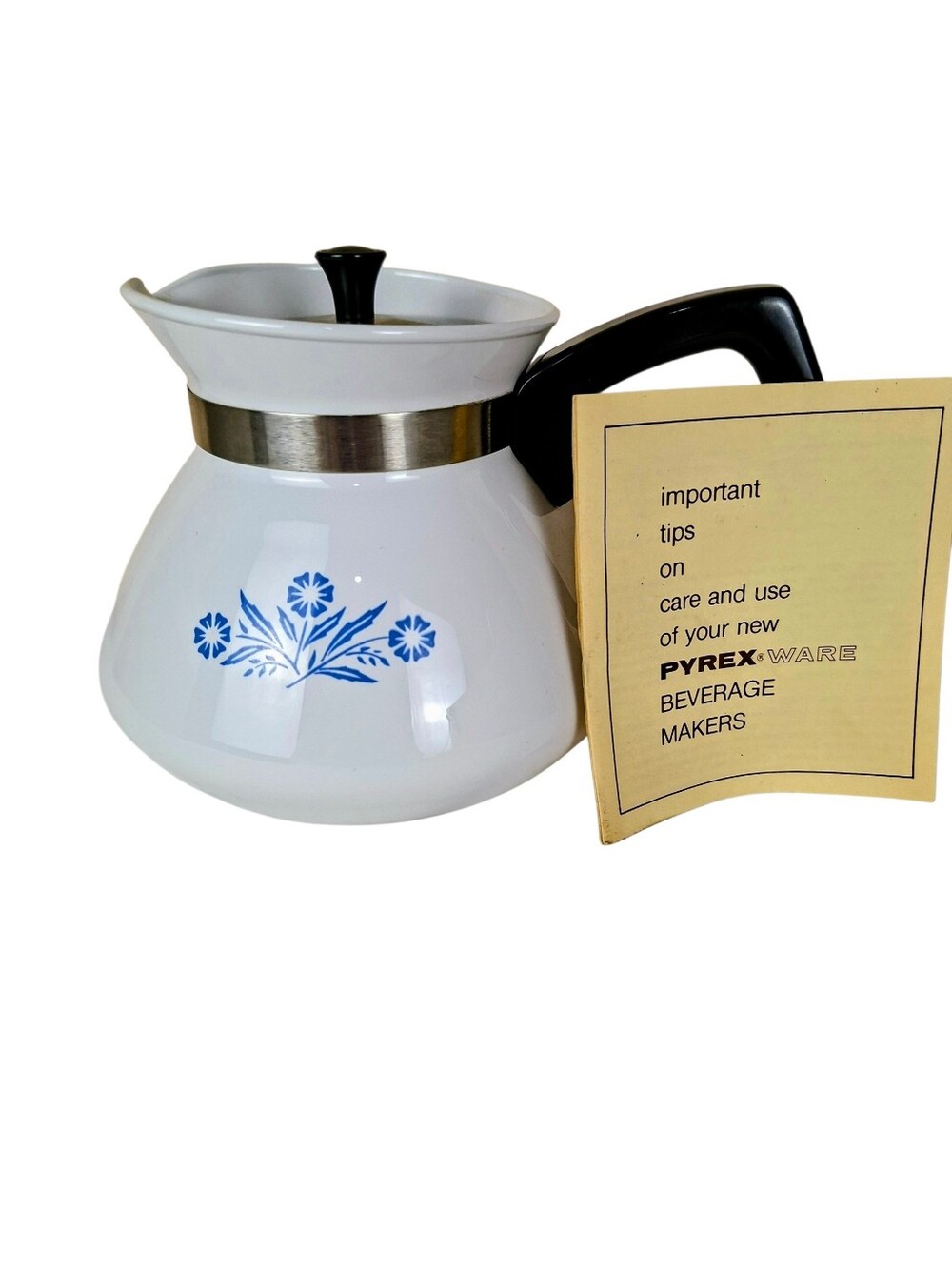 Vintage Corning Ware Tea Pot 6 cup Blue Cornflower Metal Lid Corningware USA